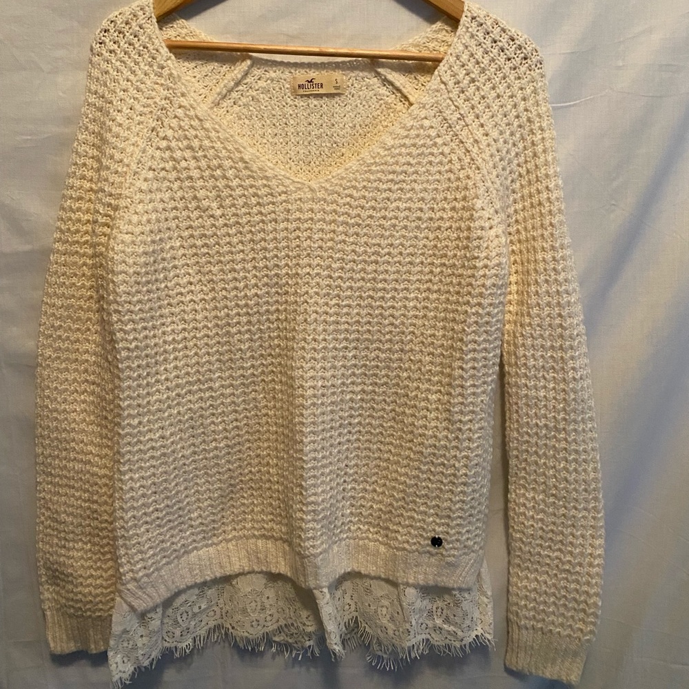 Cream Lace V-Neck Hollister Sweater